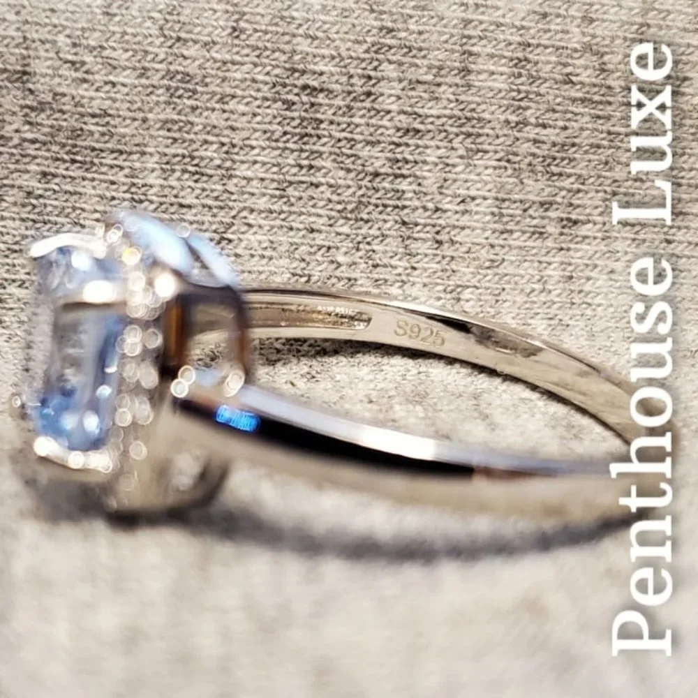 SOLID 925 Sterling Silver Aquamarine Halo Ring